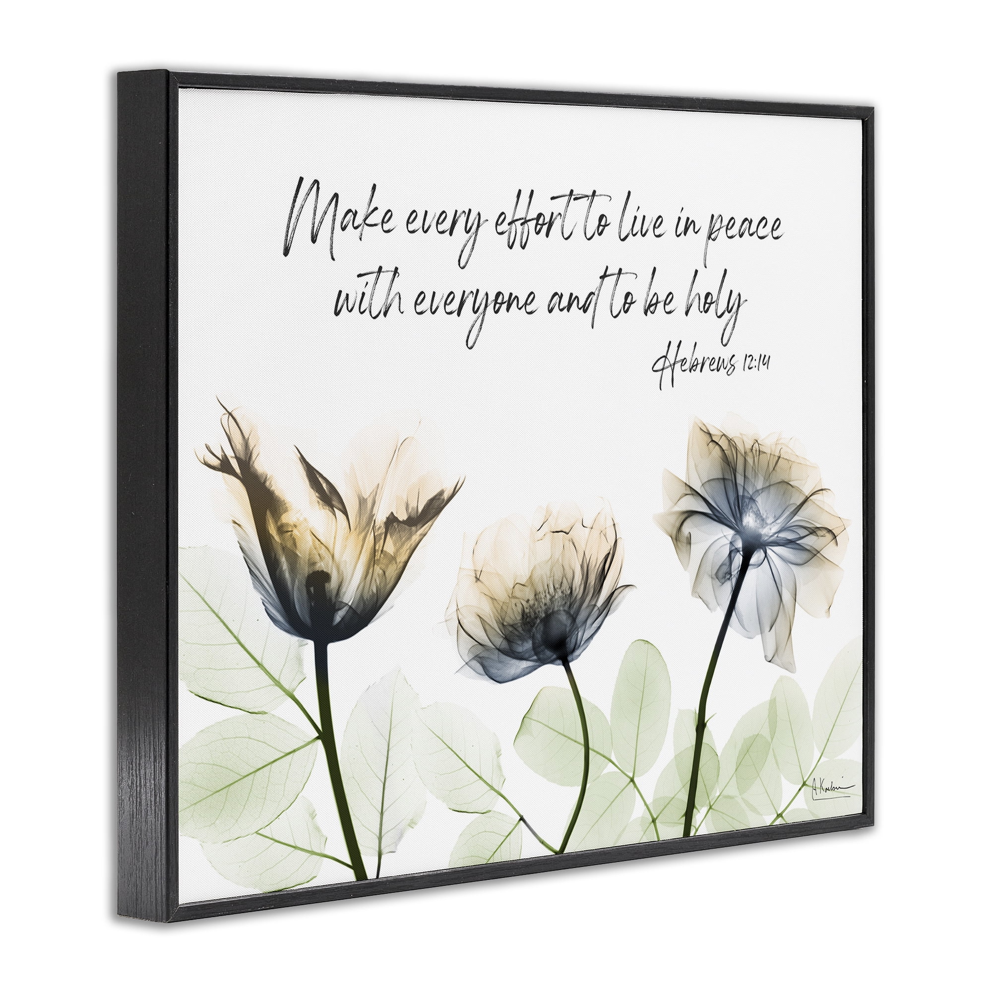 Stupell Industries Live In Peace Floral Religious Painting Black Framed Art Print Wall Art, 20 x 16