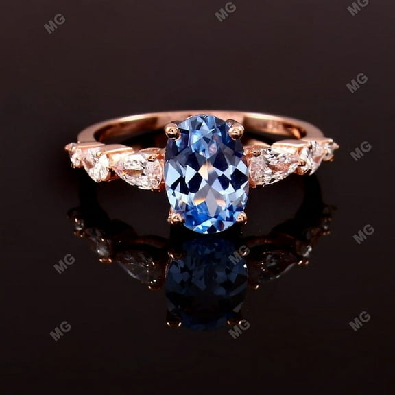 Oval Shaped Aquamarine Engagement Ring,Vintage Aquamarine and Diamond Ring,925 Silver Blue Gemstone Ring,Halo Antique Jewelry,Gift for Women