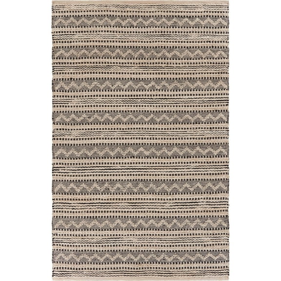 Laddha Home Designs 7.75' x 9.75' Black and Beige Hand Woven Chevron Rectangular Area Throw Rug