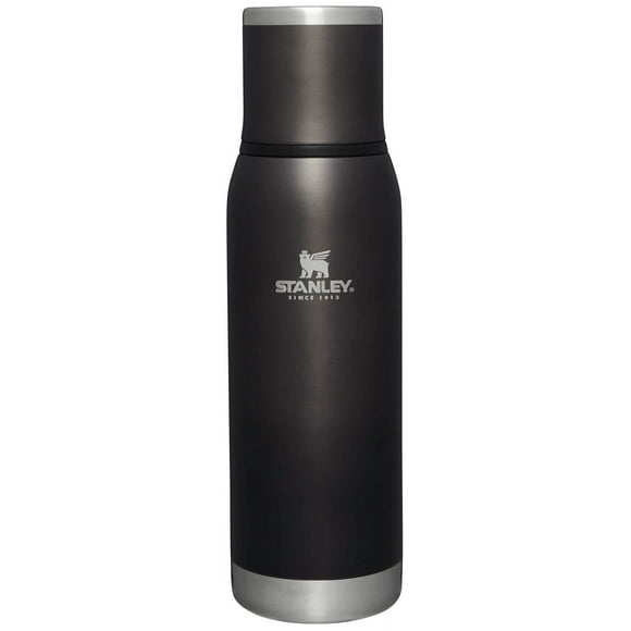 Stanley Adventure-To-Go Vacuum Bottle 25 oz | Wide Mouth with Leakproof Cup Lid | Keep Drinks Hot or Cold | Packable for Travel | Insulated Stainless Steel Thermos | BPA-Free | Charcoal Glow