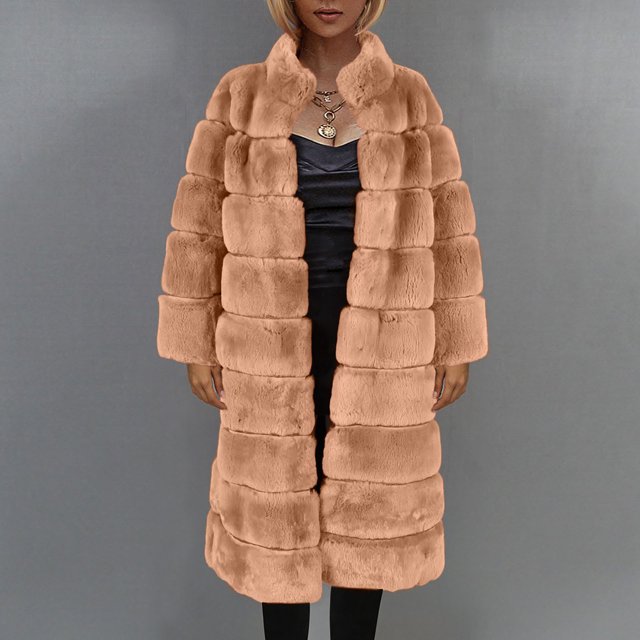 Puntoco Mujeres Damas Cálido Faux Furry Coat Chaqueta Invierno Sólido Cuello en V Prendas de abrigo Flash Picks Puntoco Puntoco-7056