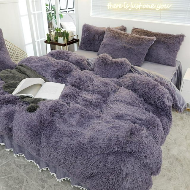 Luxury Pure Plush Shaggy Warm Fleece Bedding Set Mink Duvet Cover Set