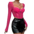 thumbnail image 2 of Suealasg Women’s Corset Crop Tops, Long Sleeve Lace Patchwork Solid Color Asymmetrical Bustier T-Shirts, 2 of 8