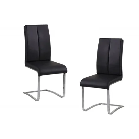 Luxurious Black Faux Leather Dining Chair Set of 2, Chrome Metal Frame, Kitchen Side Chair