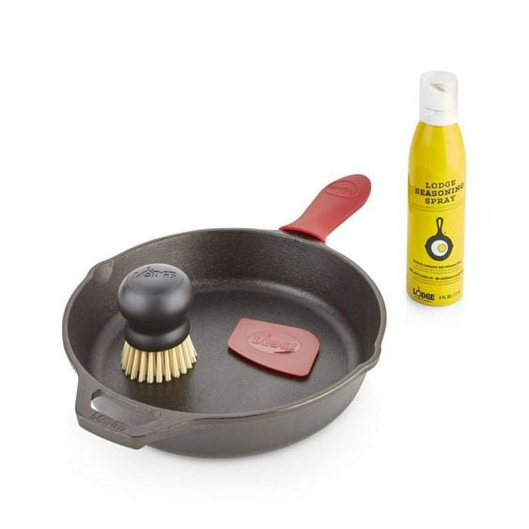 Lodge Cast Iron Skillet with Red Silicone Hot Handle Holder, 10.25