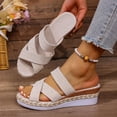 thumbnail image 3 of Espadrilles Wedge Sandals for Women Trendy Crooss Strappy Open Toe Casual High Heeled Platform Slip on Slides Beige Size 9, 3 of 5