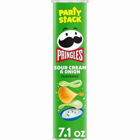 Pringles Potato Crisps Chips, Lunch Snacks, On-The-Go Snacks, Party Stack, Sour Cream and Onion, 7.1oz Can (1 Can)