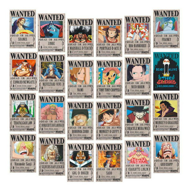 Pwfe 24pcs Set One Piece Wanted Posters 28 5cm 19 5cm Luffy 1 5 Billion Anime Posters One Piece Walmart Com Walmart Com