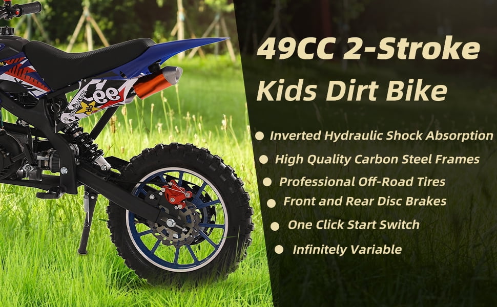 Dapmiu Mini Dirt Bike for Teens - 49CC 2-Stroke Engine 40KM/H Max Speed, 1.8L Fuel Tank & High Carbon Steel Frame Blue