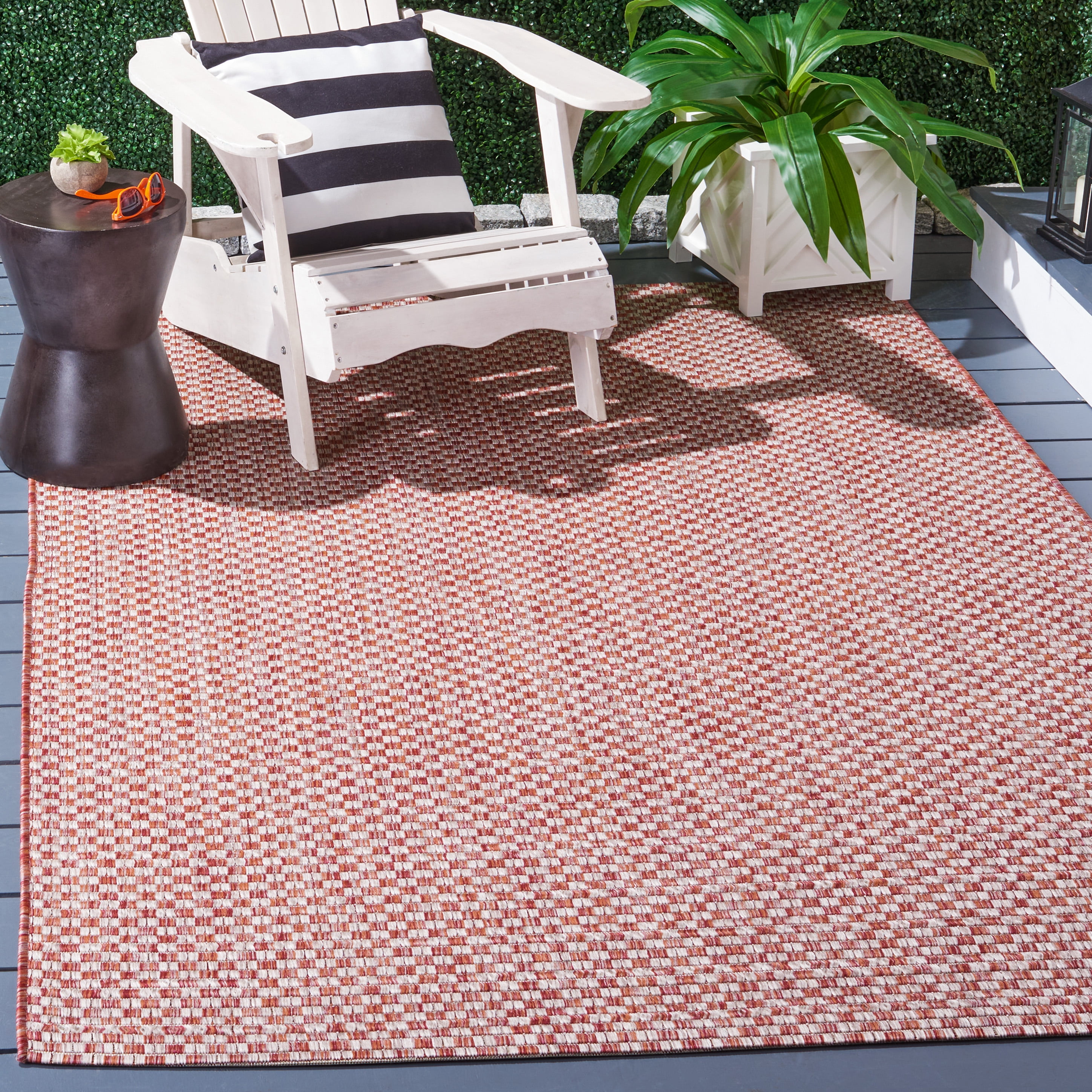 SAFAVIEH Courtyard Blair Geometric Indoor/Outdoor Area Rug, 4' x 5'7", Rust/Light Grey