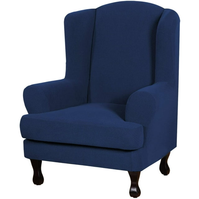 Housse de Sofa Moderne Extensible en Spandex/housse de Fauteuil à Oreilles 2 Pcs Housse de Fauteuil à Dossier Ailé Housse de Meuble, Tissu Jacquard en Lycra Lavable à la Machine Reste en Place, Bleu Marine
