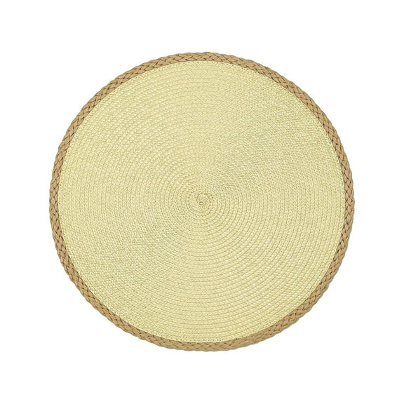 Btomtd Concise Style Woven Placemats Round for Dining and Restaurant, Decorative Bowl Place Mats with Non Slip Base, Heat Resistance Table Mat for Kitchen, 15", Beige
