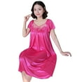 thumbnail image 5 of Women Sexy Sleepwear Silk Satin Short Sleeve Nightgown Robes Night Dress Nightie, 5 of 5