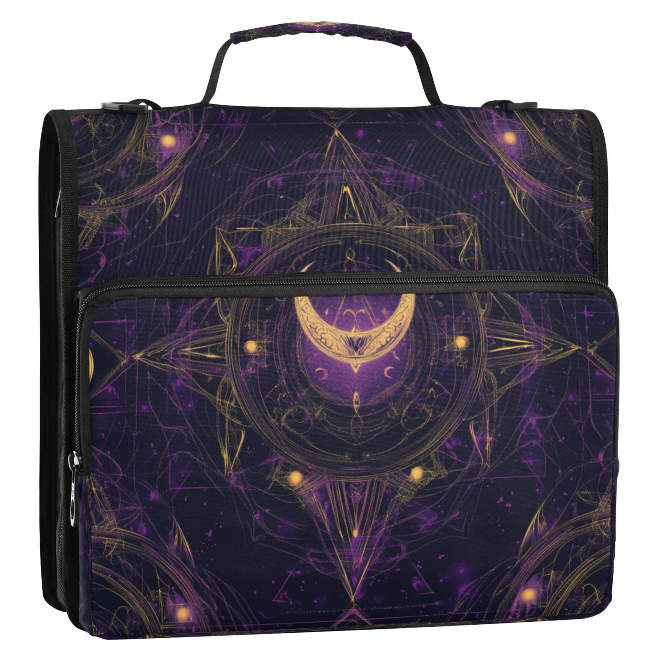 Water-Resistant 3-Ring Binder Organizer with Multiple Pockets Zipper Binder Bag for Office Ancient Symbol Pattern