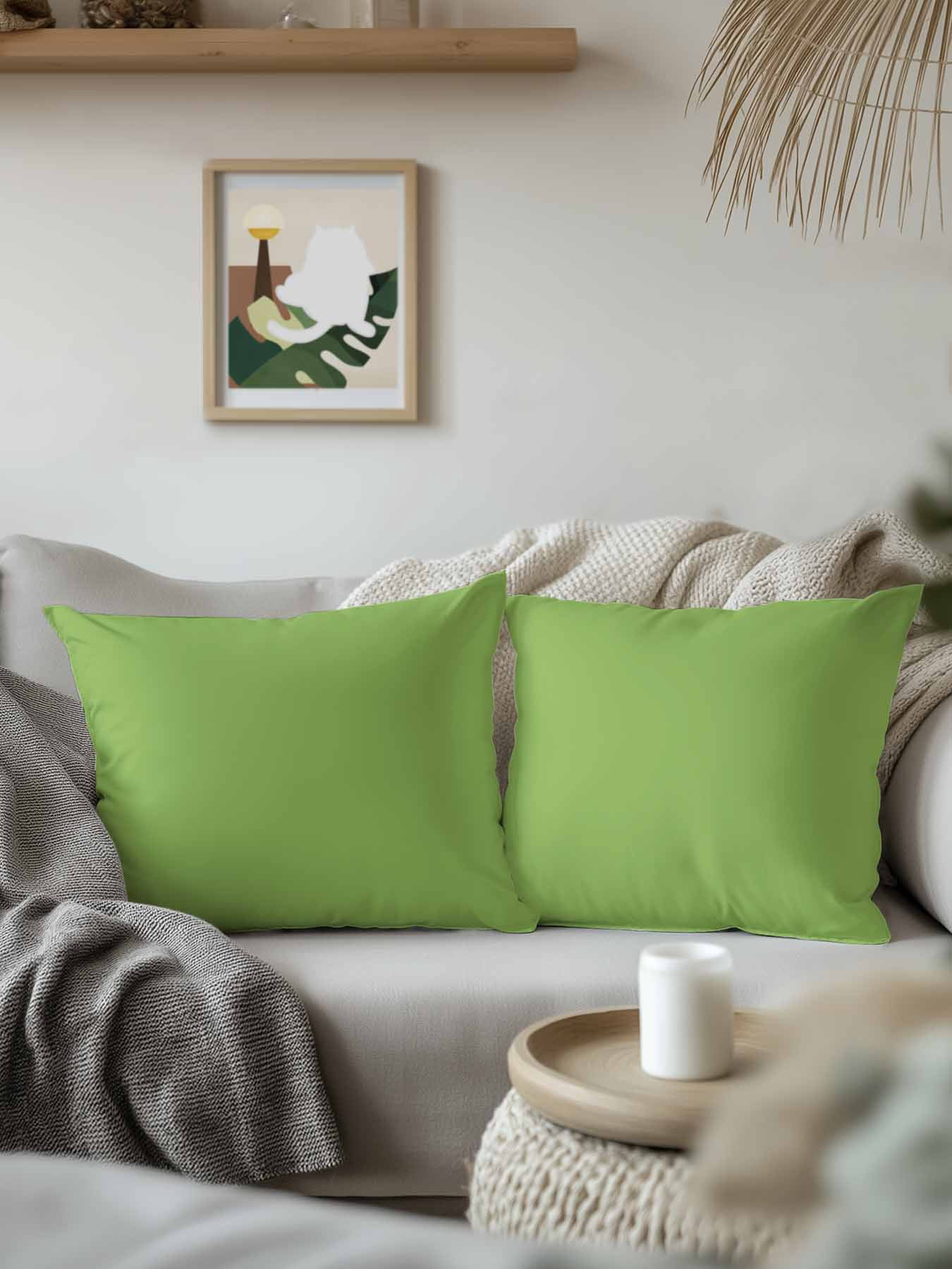Waterproof Outdoor Throw Pillows with Inserts 18"x18" Set of 2, Green Soft Decorative Pillowcases for Couch Bedroom, Solid Color Simple Abstract Fashion Light Color Pillow Covers for Sofa Living Room