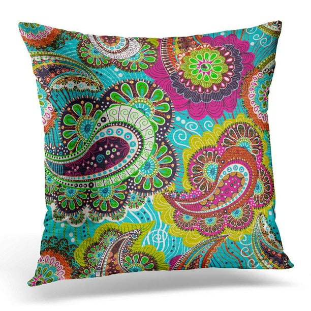 CMFUN Colorful Paisley Blue Pink Summer Pillow Case Pillow Cover 20x20 ...