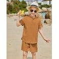 thumbnail image 5 of Arshiner Boy's 2 Pieces Linen Sets Short Sleeve Henley Shirt and Shorts Summer Beach Matching Outfits, 5 of 7