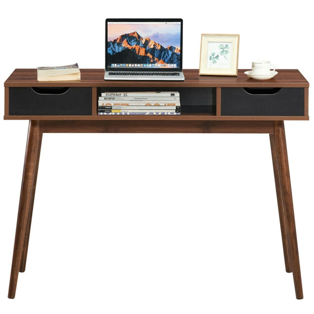 GVN Stylish Computer Desk Workstation with 2 Drawers and Solid Wood Legs-Walnut, Desk for Bedroom, Gaming Computer Desks for Study,Working,Writing GVN Stylish Computer Desk Workstation with 2 Drawers and Solid Wood Legs-Walnut, Desk for Bedroom, Gaming Computer Desks for Study,Working,Writing