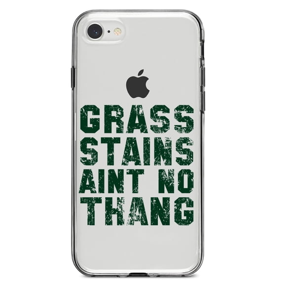 DistinctInk Clear Shockproof Hybrid Case for iPhone 7 8 SE (2020 Model) 4.7" Screen TPU Bumper Acrylic Back Tempered Glass Screen Protector - Grass Stains Ain't No Thang