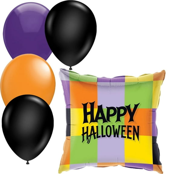 LoonBalloon Standard Foil Halloween Balloon with 4 Latex Balloons – Party Decoration Set