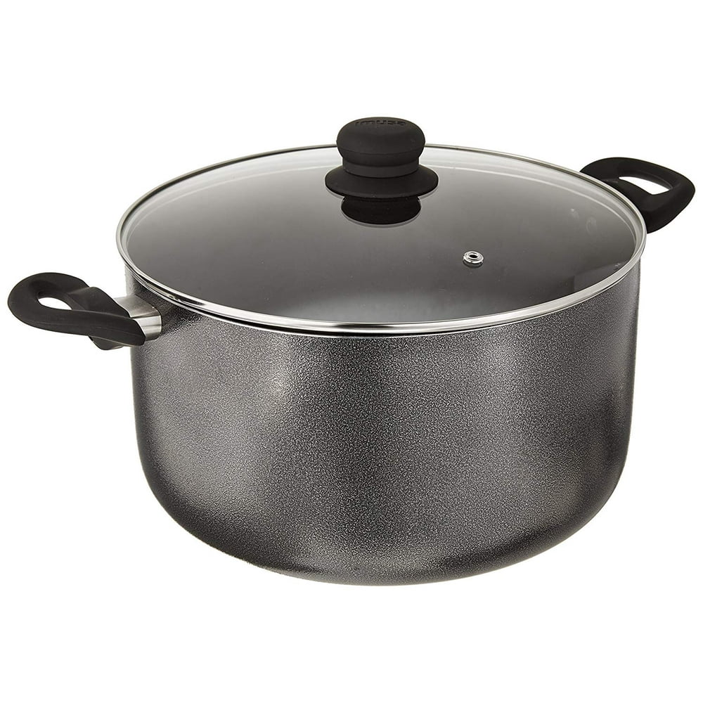 Imusa 10Qt Charcoal Nonstick Stock Pot with Glass Lid and Steam Vent