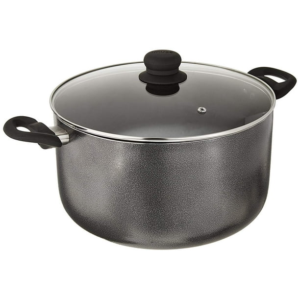 Imusa 10Qt Charcoal Nonstick Stock Pot with Glass Lid and Steam Vent