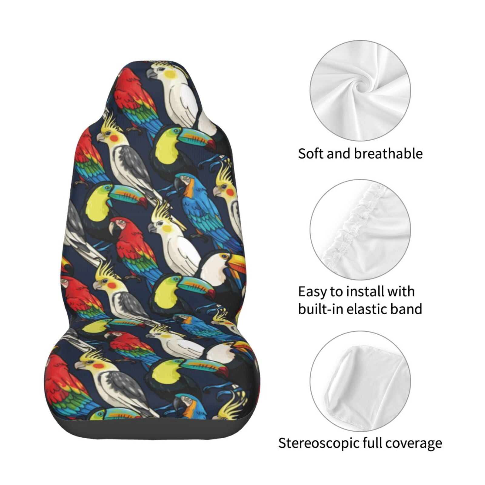 Naloa Parrot Car Seat Covers Universal Front Seat Coves for Car Accessories ,Padded Car Covers for Automotive, SUV, Truck, and Van