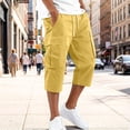 thumbnail image 2 of Long Mens Cargo Shorts Relaxed Fit Long Shorts Below Knee Workout Hiking Summer Lightweight Drawstring Elastic Waist 3/4 Mens Capri Pants with Pockets Yellow XXL, 2 of 6