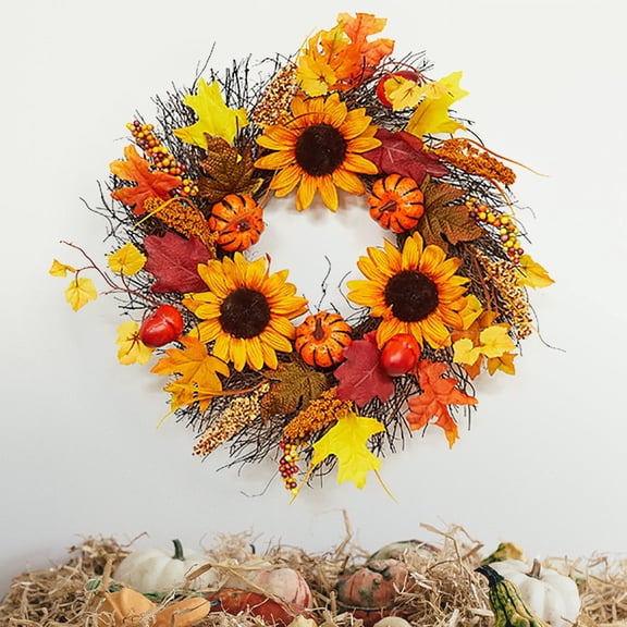 XGFHYJEH Halloween Wreath, Halloween Wreaths for Front Door, Halloween Decorations, Halloween Home Wall Decor Maple Leaves Sunflowers Wreath Ornaments
