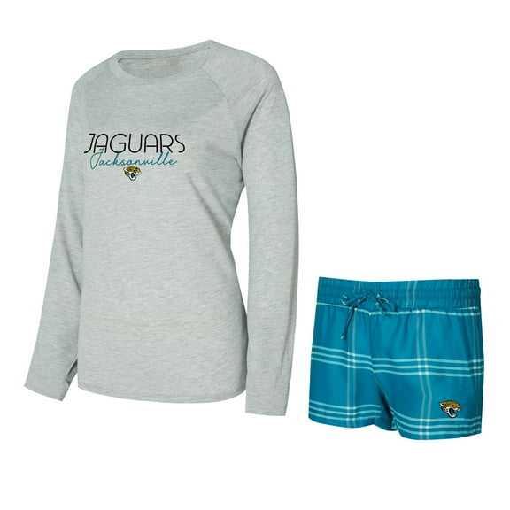 Women's Concepts Sport Teal/Gray Jacksonville Jaguars Petition Raglan Long Sleeve Top and Shorts Set