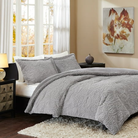 Gray Albany Long Faux Fur Plush Comforter Mini Set (King)