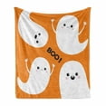 thumbnail image 1 of Ghost Soft Flannel Fleece Throw Blanket, Flying Ghost Characters with Childish Smiling Sad Faces on Orange, Cozy Plush for Indoor and Outdoor Use, 50" x 70", Orange Black and White, by Ambesonne, 1 of 6