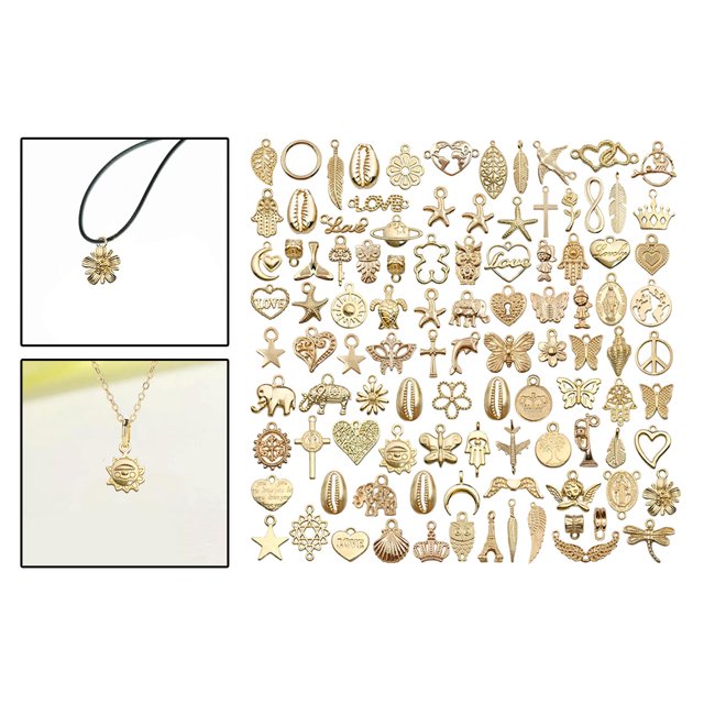 Surtido de 100 piezas, hágalo usted mismo, al por mayor, colgantes de aleación mixta, colgantes de metal suelto para adornos, suministros de artesanía Oro Baoblaze Encantos de la pulsera