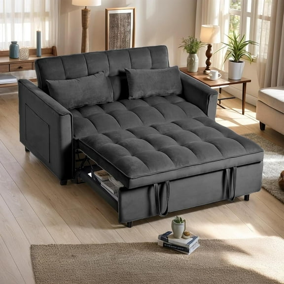 Pull Out Loveseat Sleeper, Convertible Sleeper Sofa Bed, Pull Out Bed Couch, 3 in 1 Velvet Futon Sofa, Love Seat Couches for Living Room Apartment, Chair Bed Sleepers for Adults,,Black