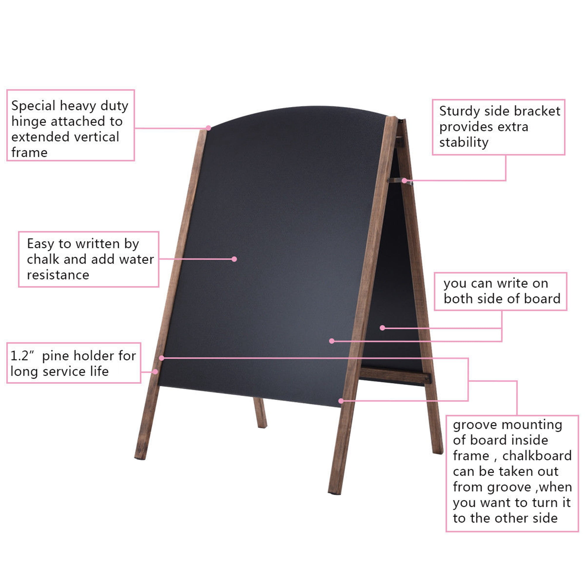 Costway 40'' Wood A-Frame Chalkboard Sign Menu Board Sidewalk