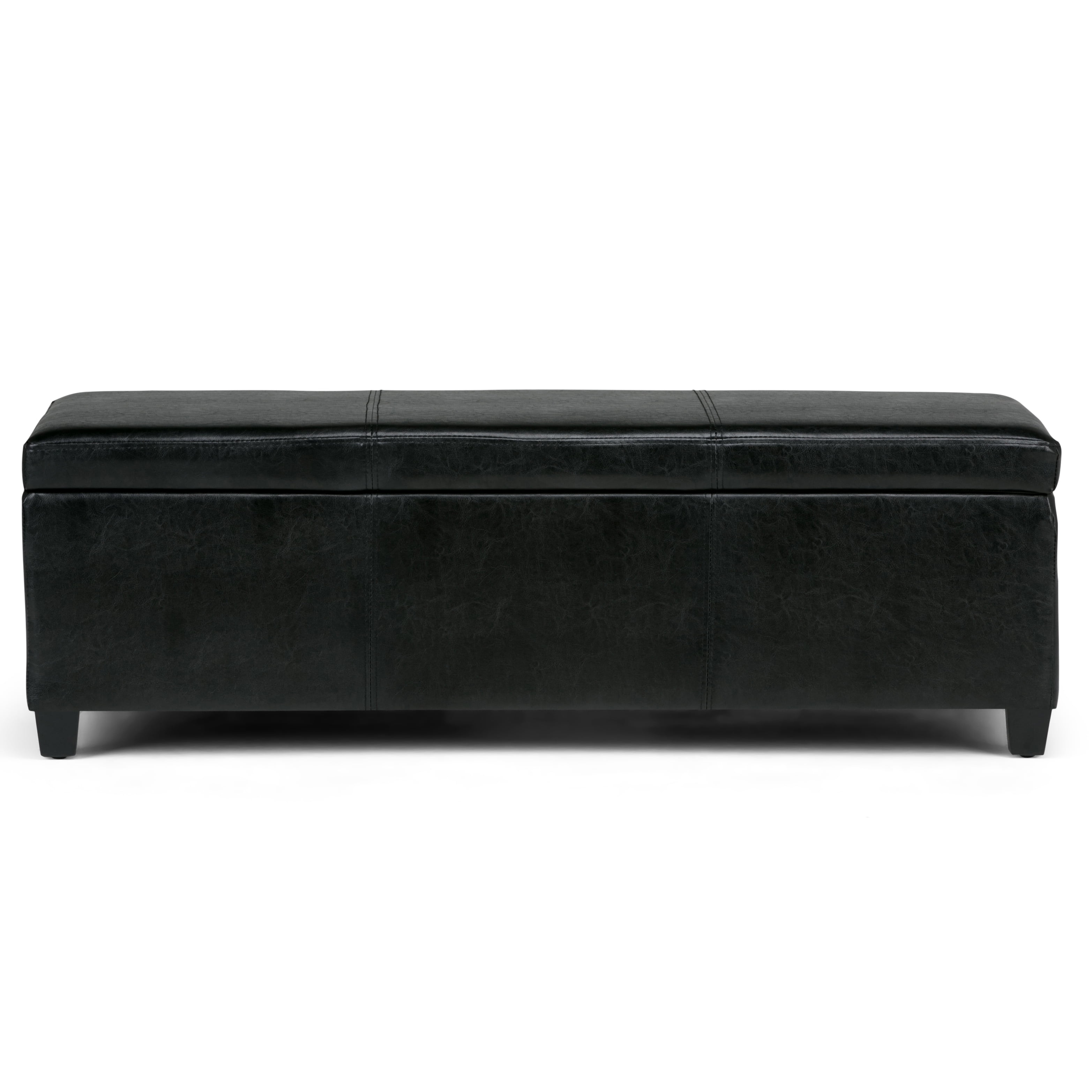 Avalon 48 inch Wide Contemporary Storage Ottoman Bench in Midnight Black Vegan Leather