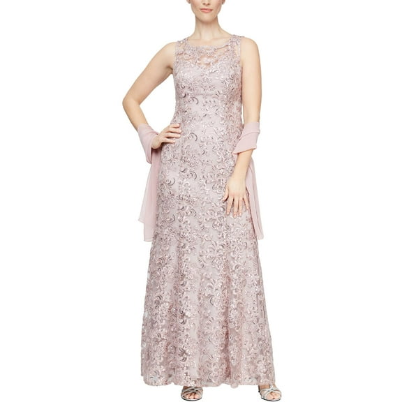 Alex Evenings Womens Sequined Full Length Evening Dress