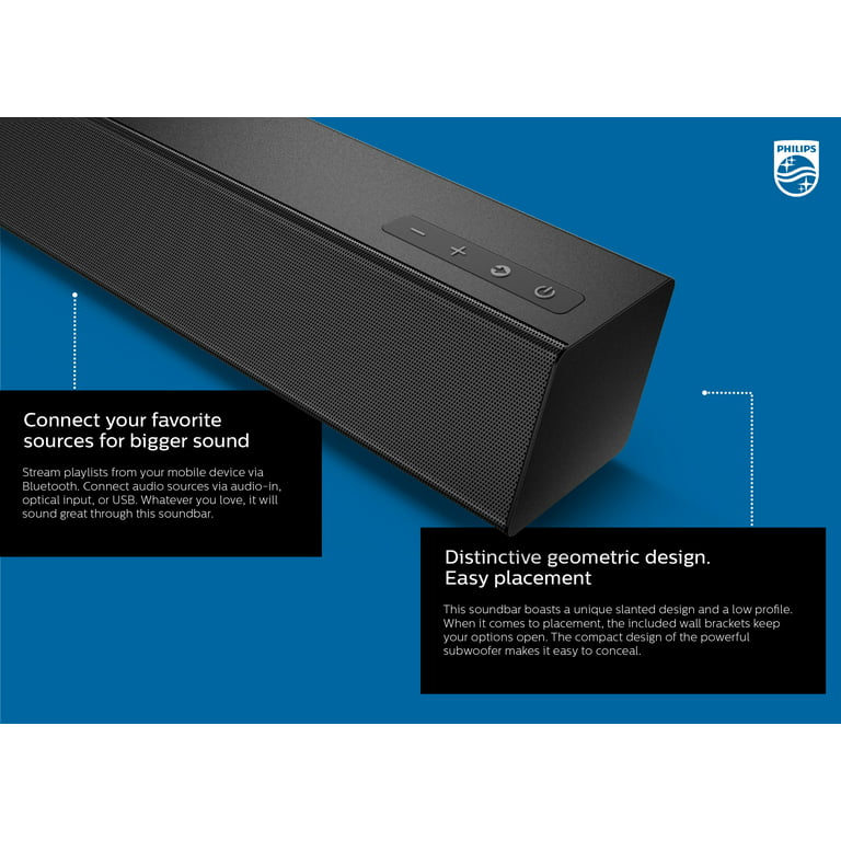 Philips B5305 2.1 Channel Soundbar with Wireless Subwoofer HDMI ARC - Walmart.com