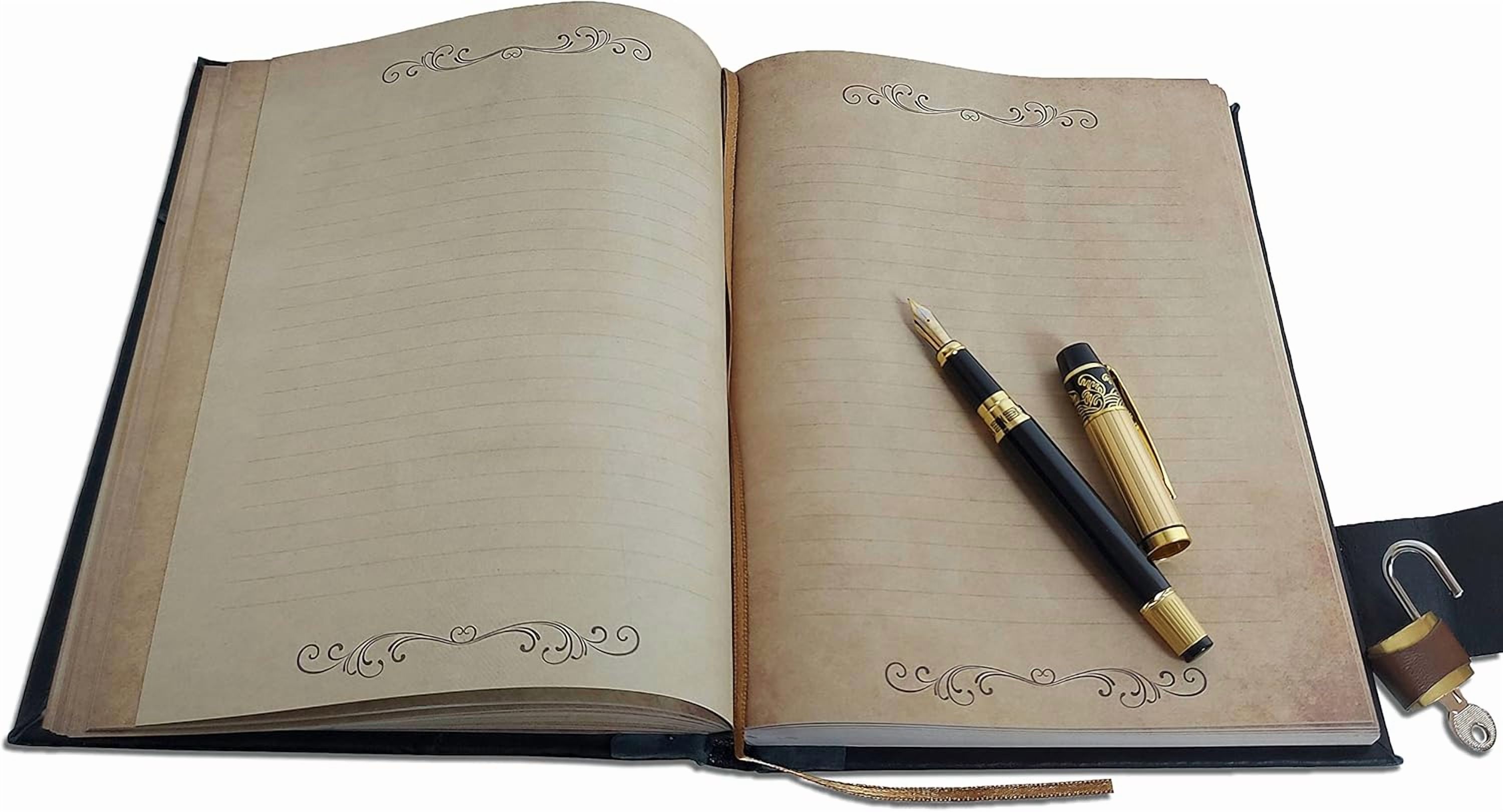 Antique  Handmade Leather Journal with Lock  Genuine Leather Diary Acid- Chamois Paper 384 Pages, 9 x 6.7 inches Antique Padlock Journal for Writing Diary With Lock