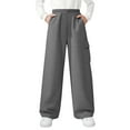 thumbnail image 2 of Tdoqot Girls Sweatpants with Pockets- Wide Leg Elastic Waist Baggy Casual Kids Cargo Pants Dark Gray Size 5, 2 of 9