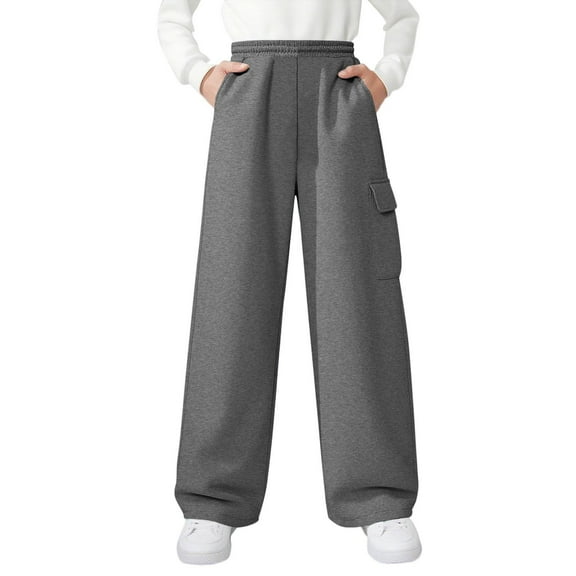 nerohusy Wide Leg Pants Kids Cargo Sweatpant Boys Girls Baggy Pants Fleece Joggers Elastic Waist Pant Casual Workout Trouser Dark Gray,7 Years