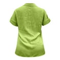 thumbnail image 5 of Baqcunre Shirts For Women Summer New Ladies Loose Blouses Cotton And Lapel Rolled Short Sleeve Button Shirt Tee Shirt Tops For Women 2023 Workout Tops For Women Green 1 S, 5 of 5