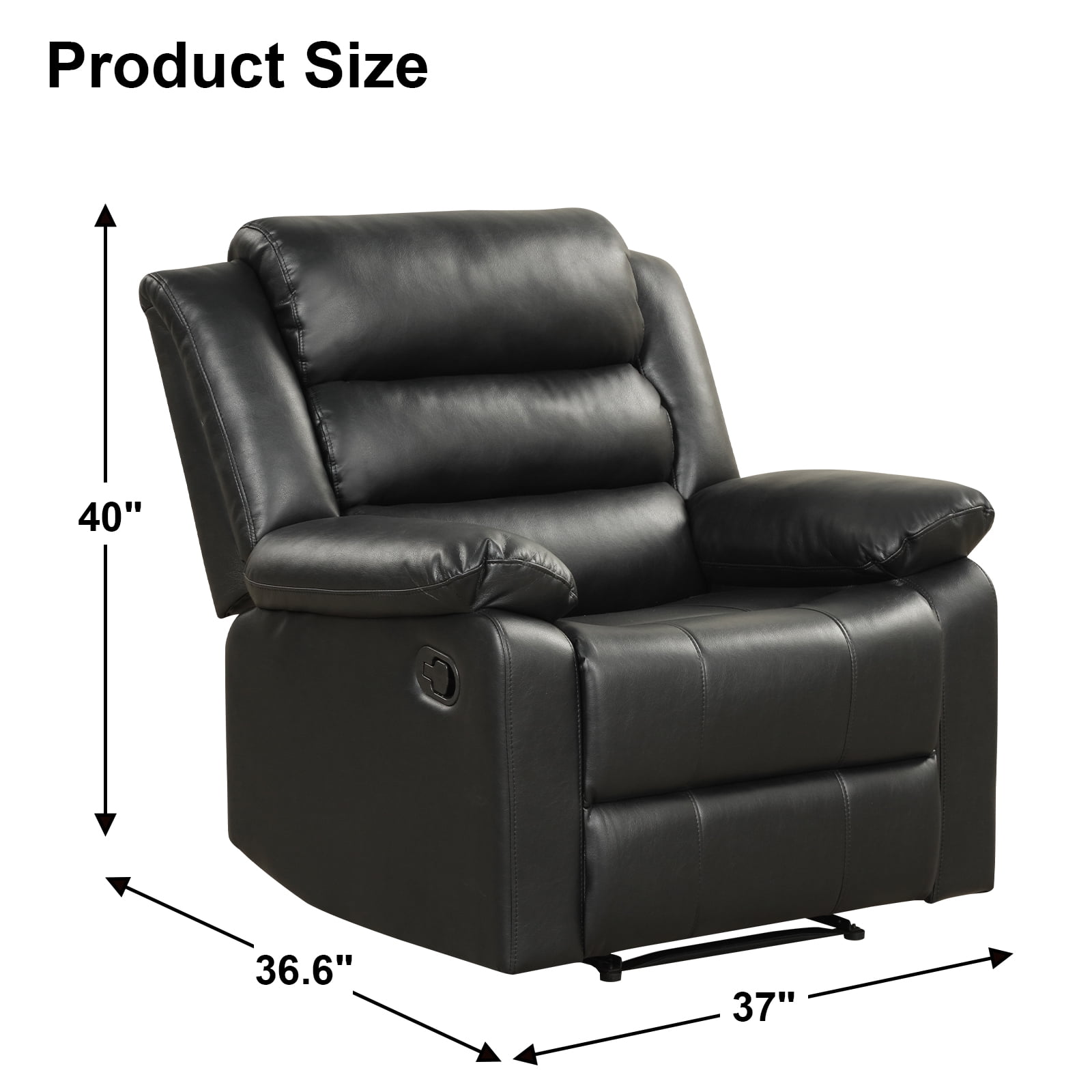 Bonzy Home Recliner Comfortable Arms and Back Faux Leather Reclining Chair Sofa for Living Room Bedroom, Black