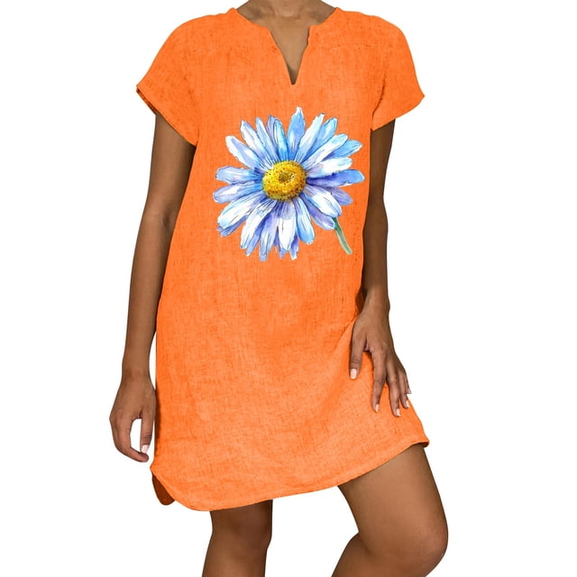 Sexy Vestidos Cortos de Verano para las Mujeres 2025 Moda Suelta de Ocio Vestido de Manga Corta con Cuello en V, Vestido Casual de Rodilla