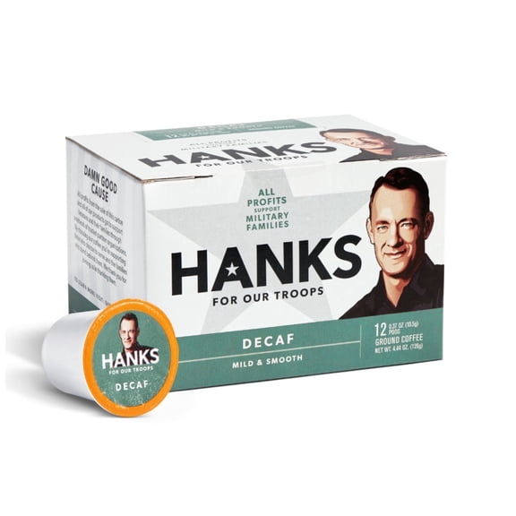 Hanks for Our Troops Medium Roast Decaf Coffee Pods, Supports Veterans, 12 Ct