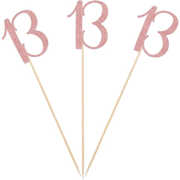 Rose Gold 13th Glitter Birthday Centerpiece Sticks, 12-Pack Number 13 Table Topper Anniversary Party Decorations
