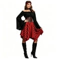 thumbnail image 2 of Fortwear Women Pirate Costume 4-Piece Set, Off Shoulder Bell Sleeve Top, Striped Irregular Skirt, Corset Waistband & Headband, Halloween Cosplay Outfit, 2 of 9