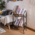 thumbnail image 4 of RANXFLOAT Vinyl Record Storage Rack, 2 Tier Record Organizer with Wheels, 200 LP Albums Storage Rack Shelf, Metal Records Display Shelf Organizer for Magazines, Books, Office Files, Black, 4 of 7