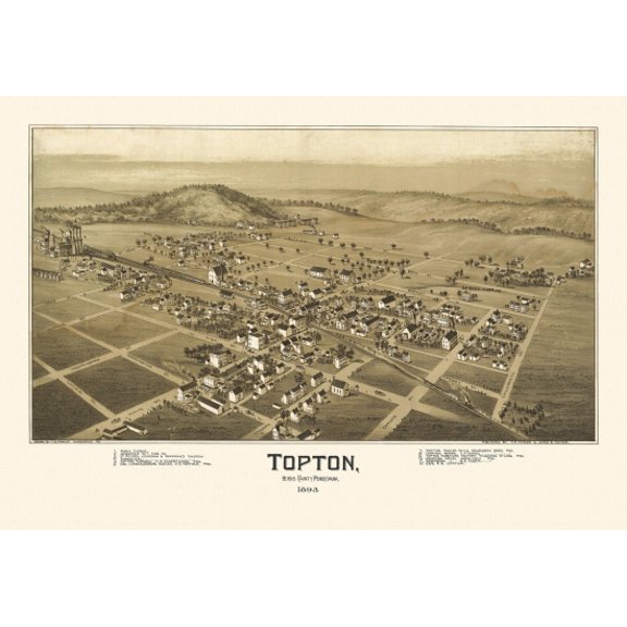 Vintage Map of Topton Pennsylvania 1893 Berks County Canvas Art - (36 x 54)