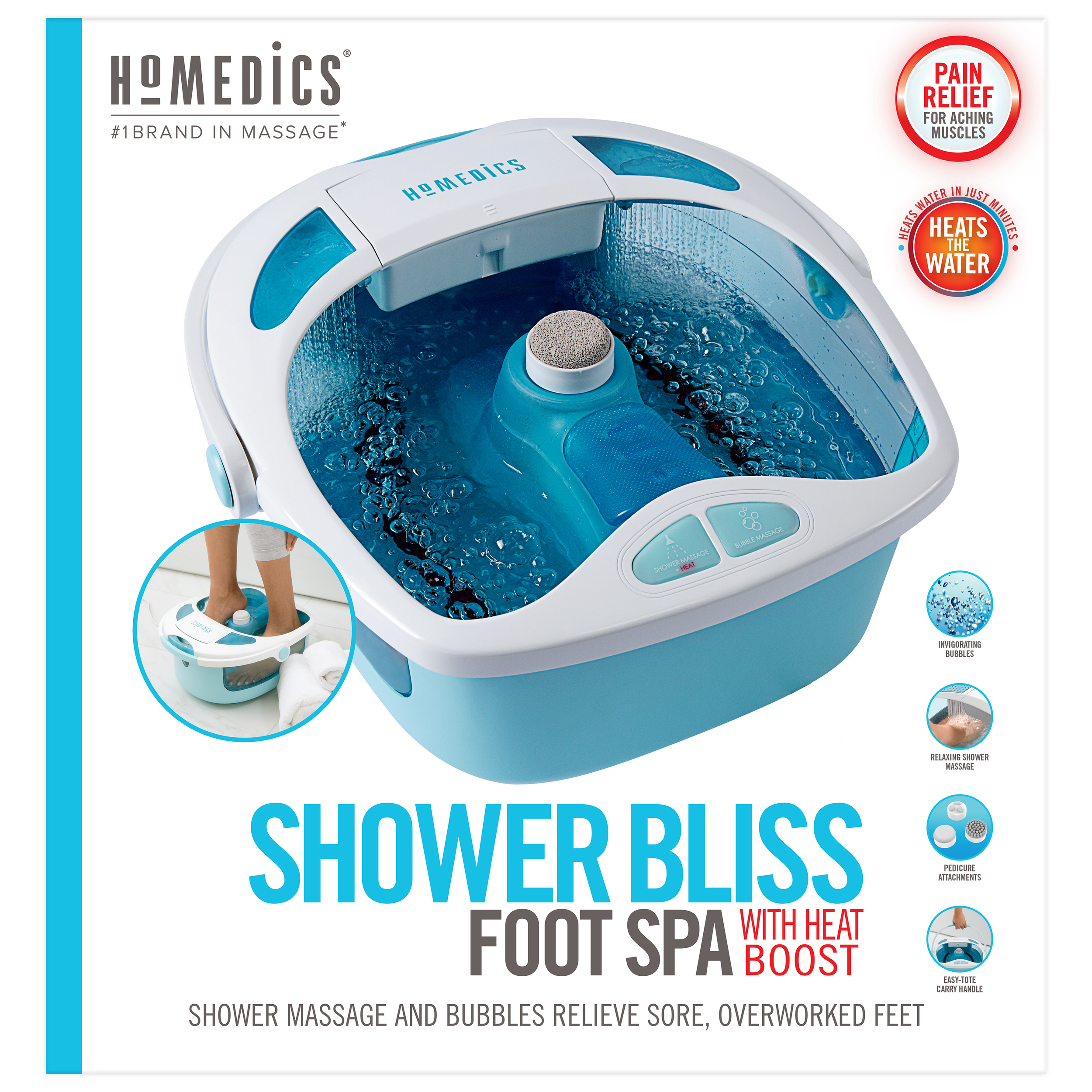 Homedics Shower Bliss Footspa with Massaging Water Jets, 3 Attachments and Toe-Touch Controls, FB-625 - image 3 of 18